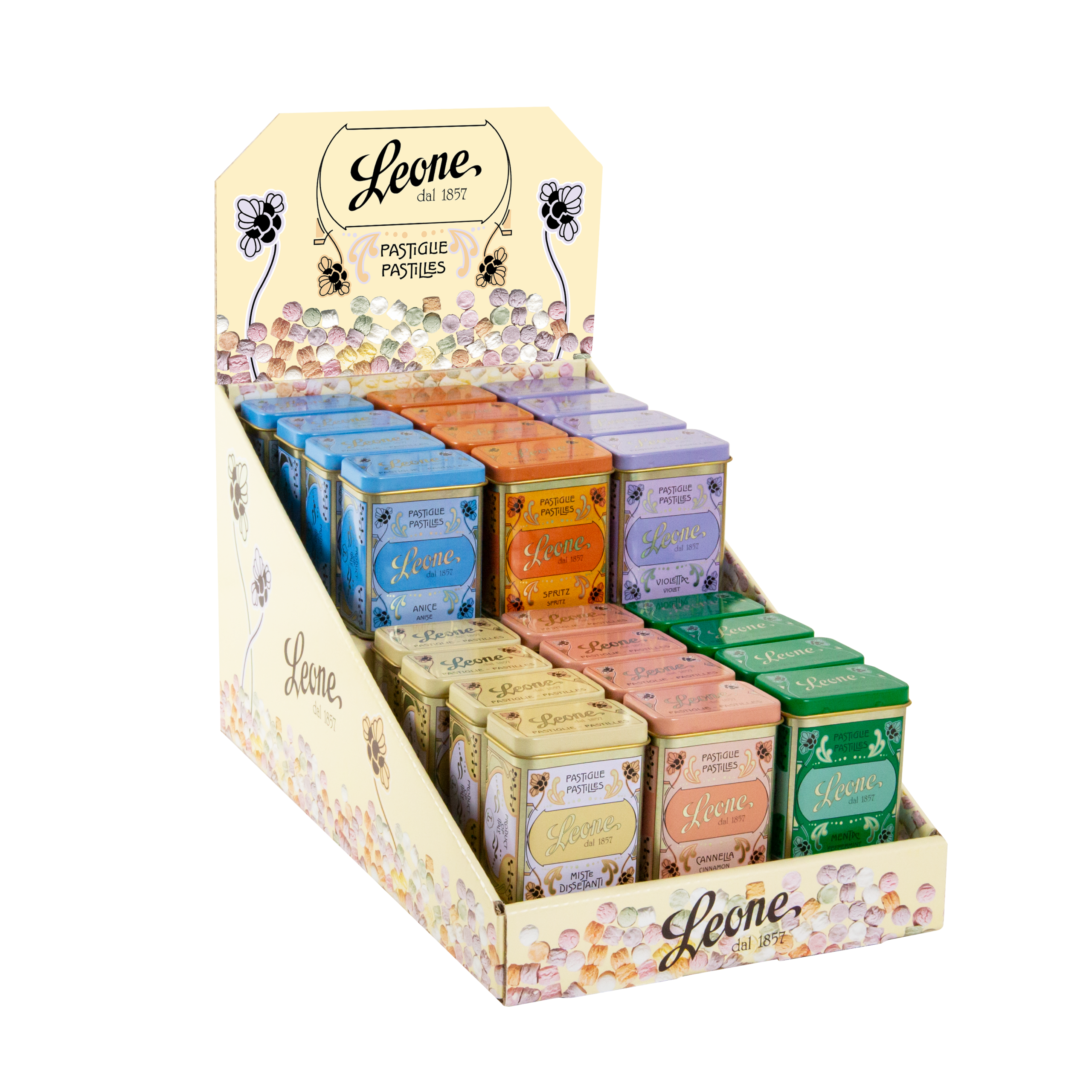 Pastilu sortimenta izstādījums, metāla kārba (Leone, Itālija) 24x30g