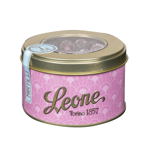 Melleņu želejas konfektes apaļā metāla kārbā (Leone, Itālija) 150 g