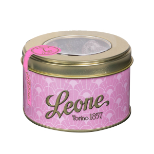 Skābo ķiršu želejas konfektes apaļā metāla kārbā (Leone, Itālija) 150 g