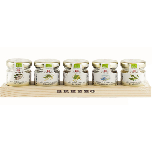 5 dažādi BIO medus veidi, koka traukā (Itālija) 175 g