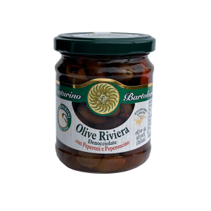 Olīvas „Riviera“ bez kauliņiem, EVO eļļā ar čili garšu, 180 g (Itālija)