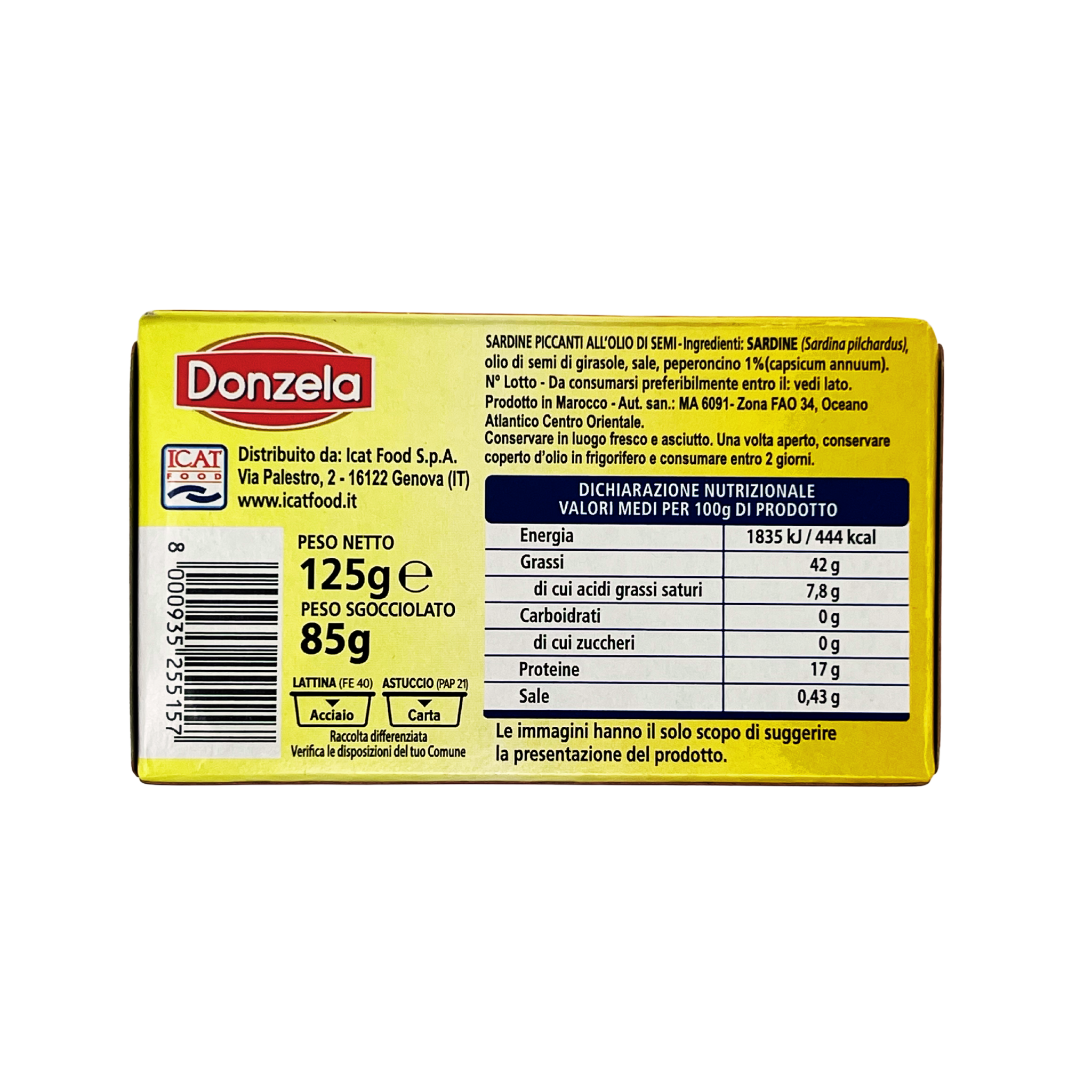 Sardīnes „Donzela“, saulespuķu eļļā, pikantas, 125 g - Image 2